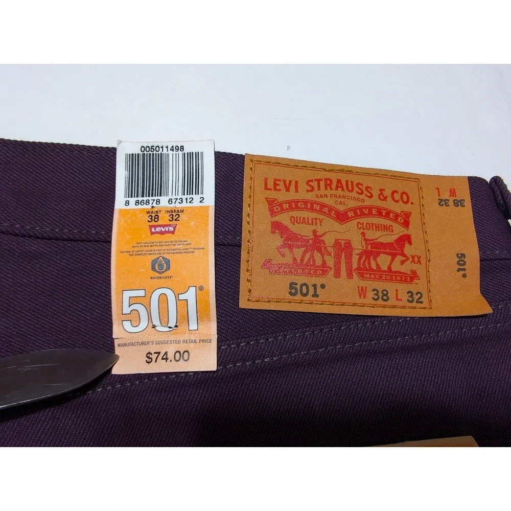 LEVI'S Men's 501 Shrink To Fit Denim Jeans 005011498 Eggplant Purple ~ 38 x 32